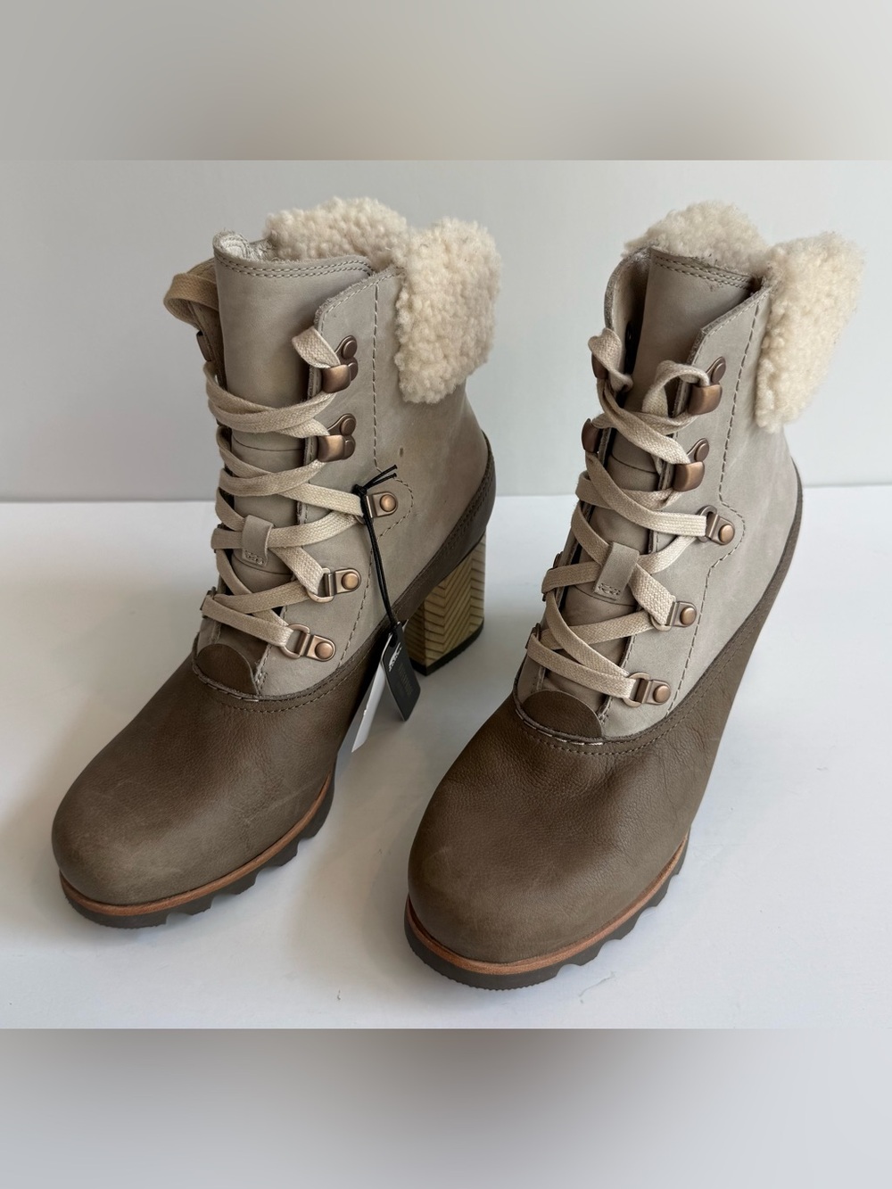 Sorel Jayne Lux Shearling Waterproof Leather Lace Up Ankle Boot Womens 8.5 New